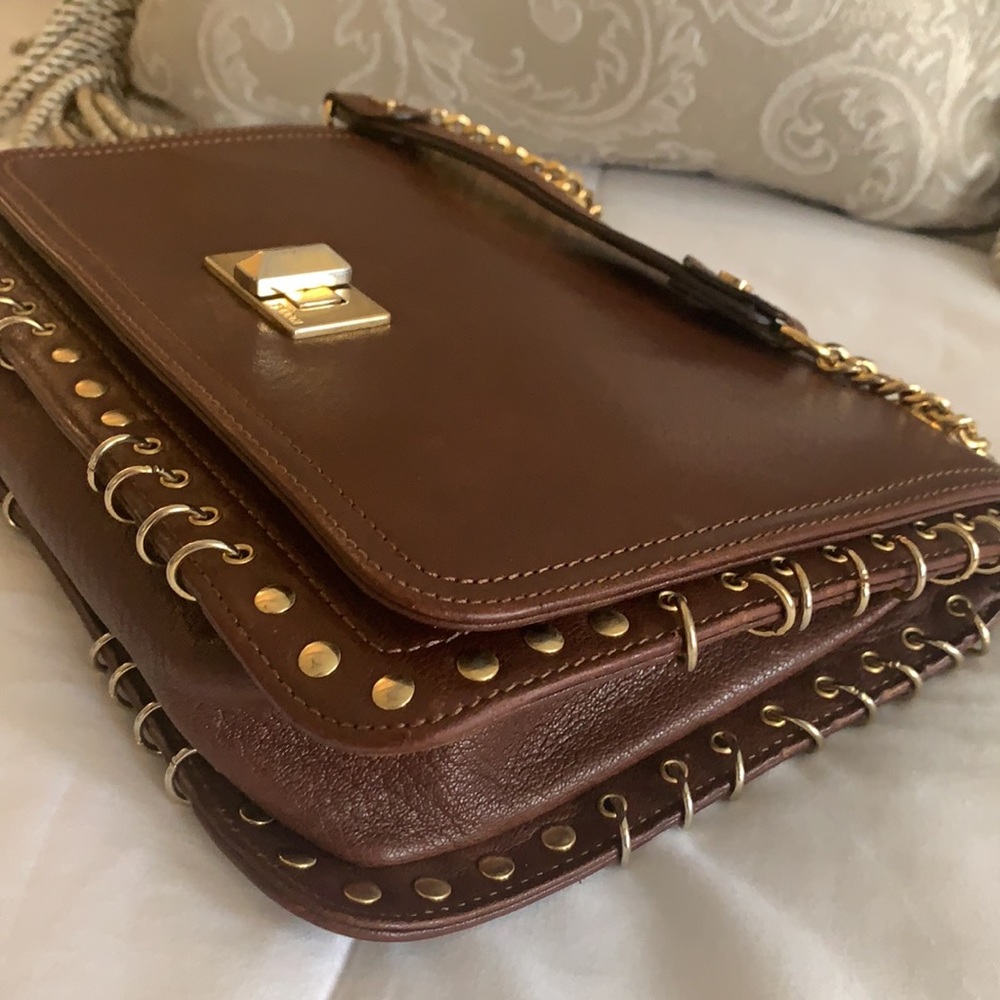Emilio Pucci Brown Leather Shoulder Bag with Gold Chain. Vintage - Picture 3 of 16